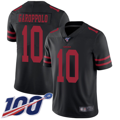 San Francisco 49ers Limited Black Men 10 Jimmy Garoppolo Alternate NFL Jersey 100th Vapor Untouchable